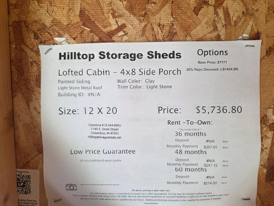 12x20 Side Lofted Cabin (4x8 side porch) - Repo photo 5