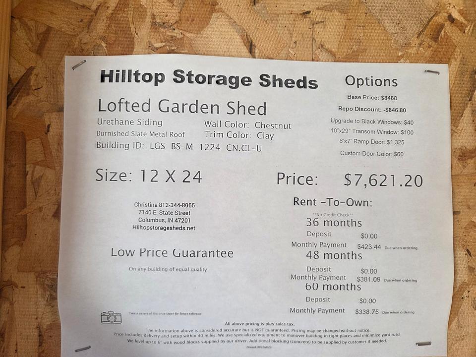 12x24 Lofted Garden Shed- Repo Unit photo 5
