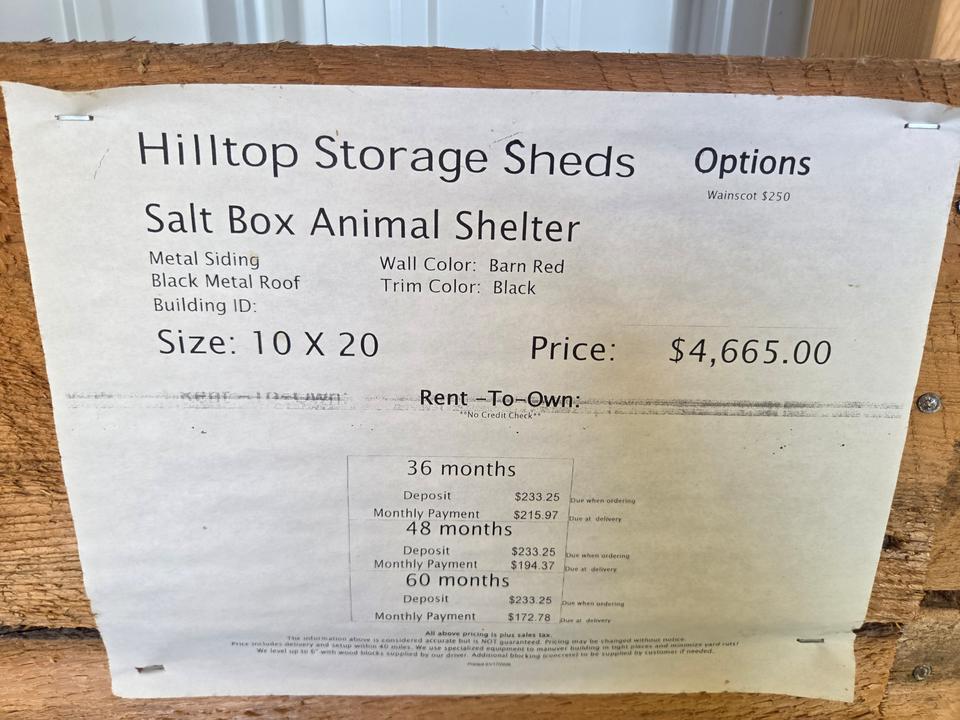10x20 Saltbox style animal shelter photo 5
